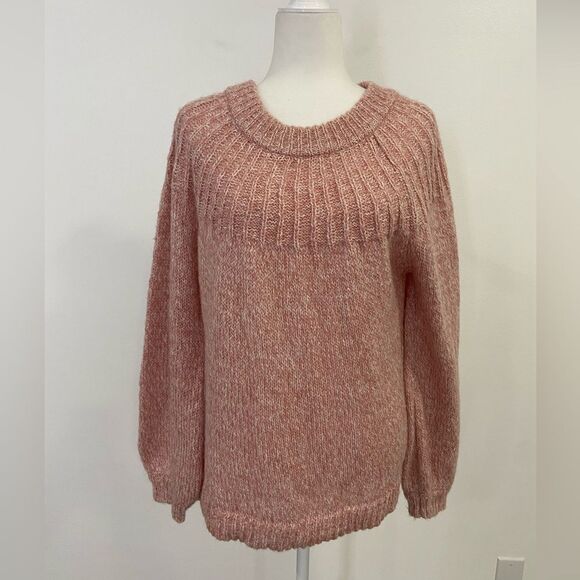 Lauren Conrad Long Sleeve Pink Fuzzy Sweater with Satin Back Bow Size Large - Picture 14 of 15